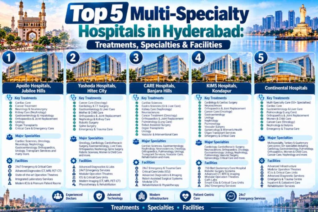 Top 5 Multi-Specialty Hospitals in Hyderabad: Treatments, Specialties & Facilities